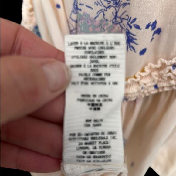 Free People Size Medium Powder Pink Floral Tiered Ruched Trim Empire Waist Tunic - Picture 10 of 13